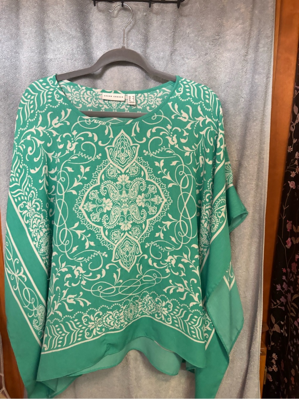 Susan Graver Teal Green Paisley-Print Flowing Blouse